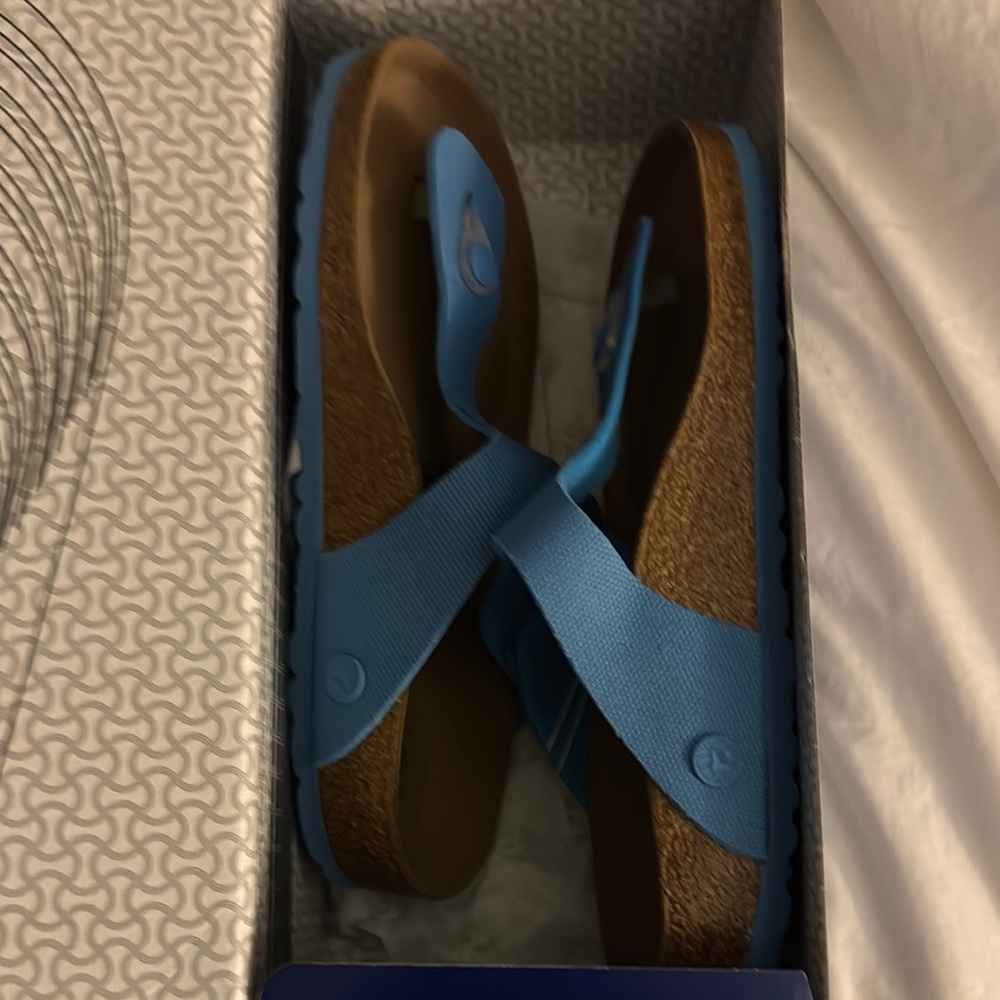 Birkenstock Blue Sandals with Tan Sole